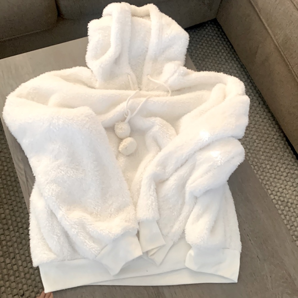 Fluffy White Hooded Sweatshirt